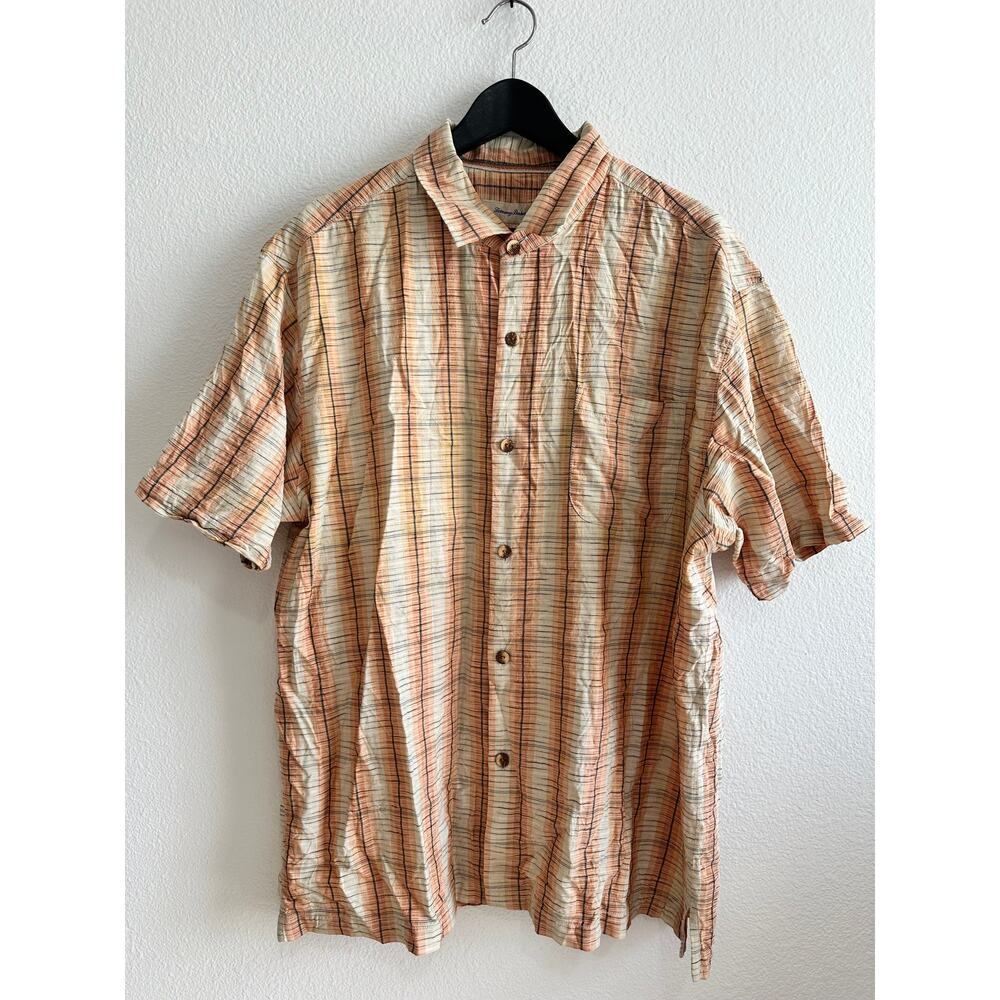 Tommy Bahama Mens Original Fit Size XL Silk/Cotton Blend Coconut Button Up Peach